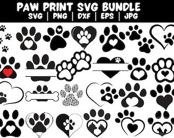 Paquete SVG de huellas de patas: archivos recortados de huellas de perros y gatos (descarga digital)