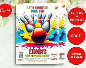 Bowling Birthday Invitation Template: Strike Up Some Fun (Digital Invite)