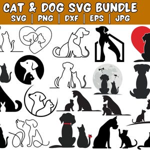 Cat and dog silhouette svg, Cat and dog silhouette, Cat and dog clipart, Friendship animal, Pet lovers svg