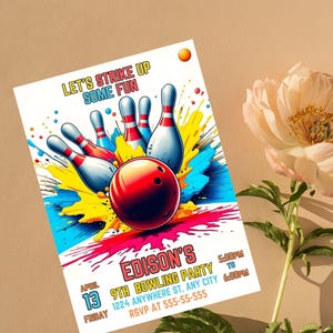 Editable Bowling Invitation, Let's Strike Up Some Fun, Birthday Bowling, Printable or Digital Invitation