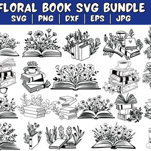 Floral Book SVG, Book Svg bundle, Books with Flowers Svg, Reading book Svg, wildflowers book bundle svg ,open book svg, stack of books svg