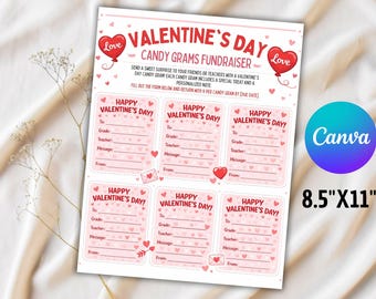 Modello di volantino per caramelle di San Valentino: raccolta fondi per la scuola (Canva modificabile, download digitale)