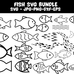 Fish SVG Bundle, Fish PNG Bundle, Fish Clipart, Fish SVG Cut Files for Cricut, Tropical Fish Svg, Fish Silhouette, Fish Vector