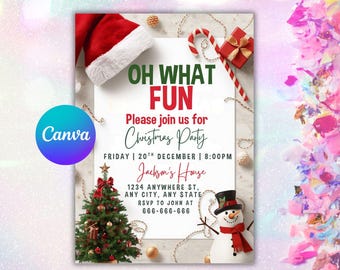 Modello di invito per la festa di Natale per bambini, divertente cappello di Babbo Natale (download digitale)