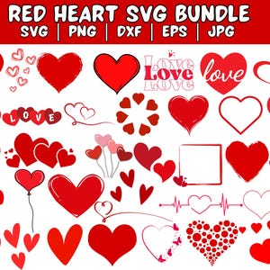 Red Heart SVG, Valentine&#39;s day svg, Red Hearts bundle, Love Svg, Heart svg, Instant Download , Lover Svg Bundle, Red Heart Png Bundle.