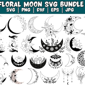 Floral Mond SVG Bundle: Mystisch Boho Clipart (digitaler Download)