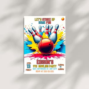 Editable Bowling Invitation, Let's Strike Up Some Fun, Birthday Bowling, Printable or Digital Invitation