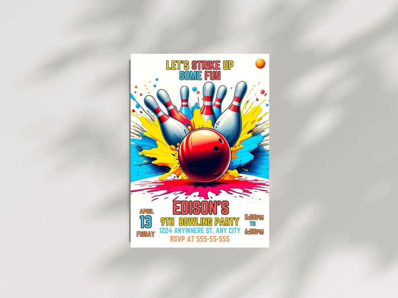 Editable Bowling Invitation, Let's Strike Up Some Fun, Birthday Bowling, Printable or Digital Invitation