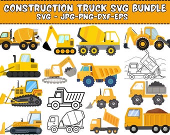 Construction Vehicle SVG Bundle: Excavator, Dump Truck Clipart (Digital Download)