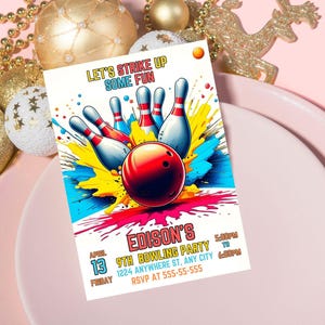 Editable Bowling Invitation, Let's Strike Up Some Fun, Birthday Bowling, Printable or Digital Invitation