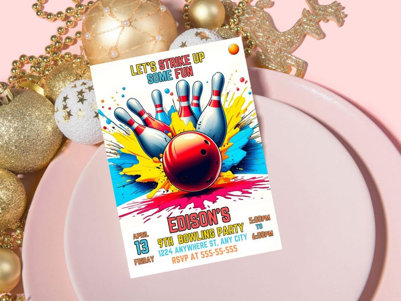 Editable Bowling Invitation, Let's Strike Up Some Fun, Birthday Bowling, Printable or Digital Invitation