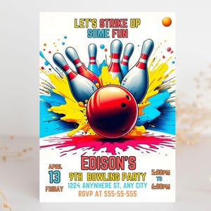 Editable Bowling Invitation, Let's Strike Up Some Fun, Birthday Bowling, Printable or Digital Invitation