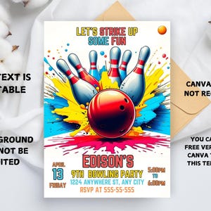 Editable Bowling Invitation, Let's Strike Up Some Fun, Birthday Bowling, Printable or Digital Invitation