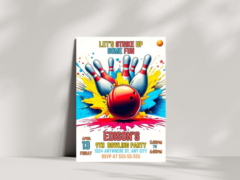 Editable Bowling Invitation, Let's Strike Up Some Fun, Birthday Bowling, Printable or Digital Invitation