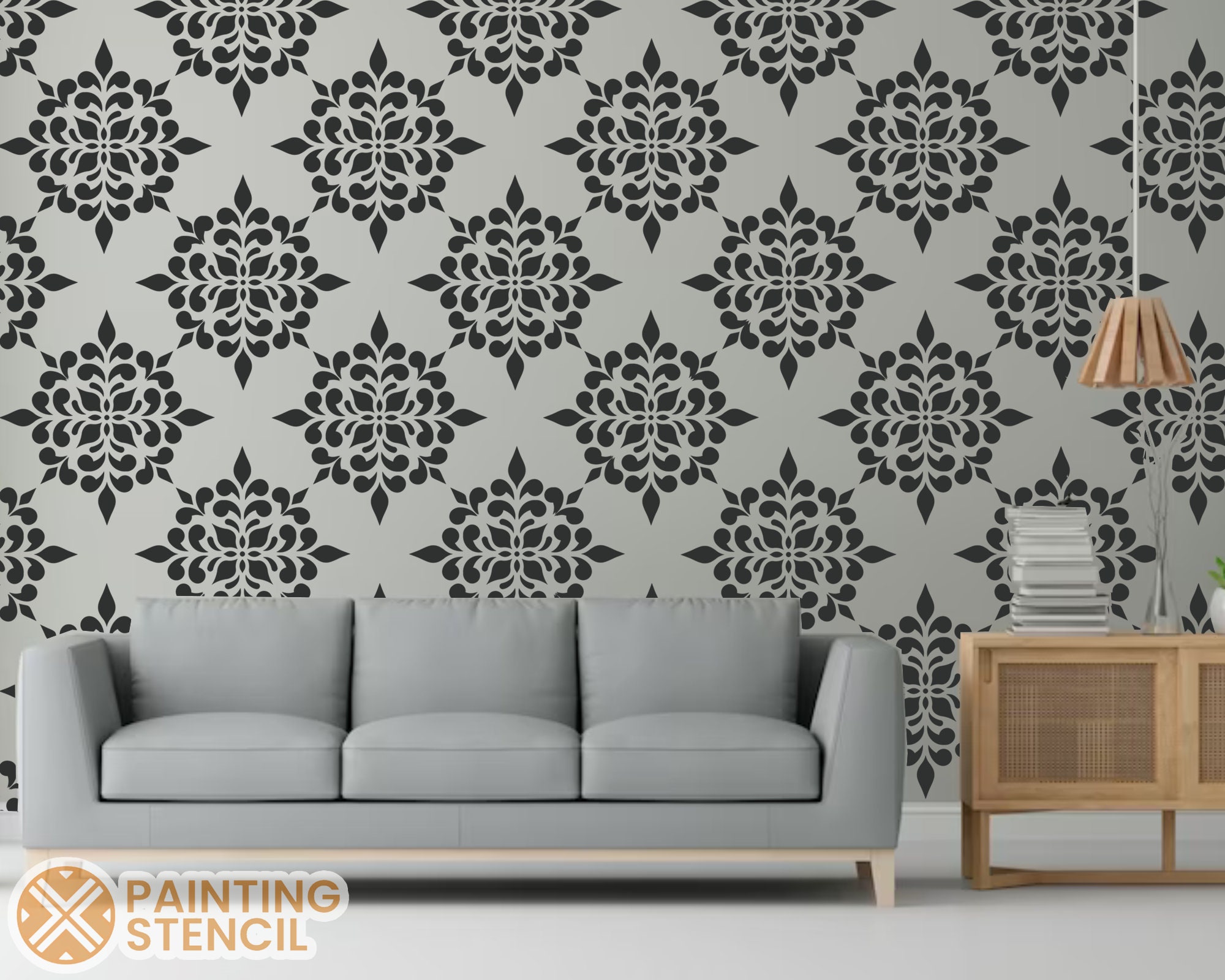 Damask Pattern Wall Stencil Damask Stencil, Damask Walls, Large