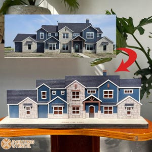 Aangepast houten huisornament, sluitingscadeau makelaar, eerste huisaandenken, eerste huisornament, miniatuurhuis van foto