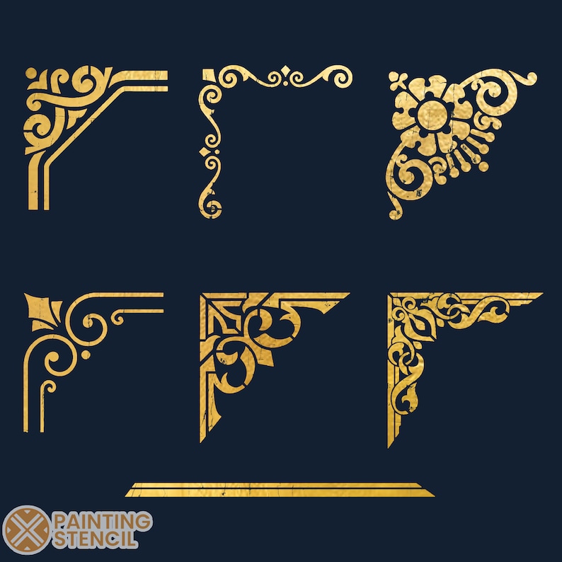 Set of 6 Corner Frame Stencils, Set of 6 Stencil Templates, Victorian