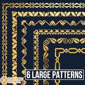 Border Stencil Set With Corners, Victorian border stencil, Border Stencils for Furniture, Deco Furniture Stencil, Greek Border