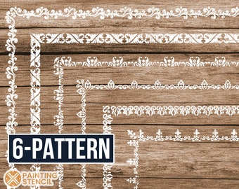 Flower Border Stencils, Border Stencils for Wood , Floral Corner Stencil, Greek Decorative Borders Stencil, Border Stencils for Furniture
