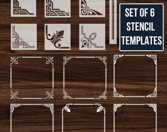 Victorian Corner Stencil, Set of 6 Corner Frame Stencils, Corner Frame Paint Stencil, Corner and Border Stencils, Corner Stencils for Walls