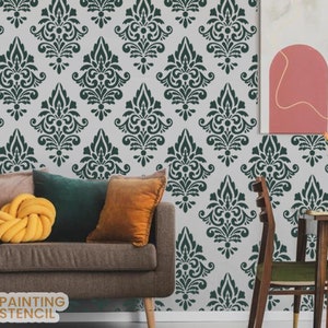 Damask Stencil  Home Decor Stencil, Painting Pattern Stencil, Paint Pattern on Walls, Floors, Fabrics and Furniture - Reusable