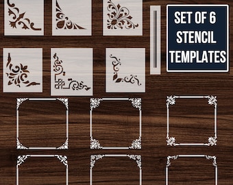 Victorian Corner Stencil, Set of 6 Corner Frame Stencils, Stencil Wall Marroccan, Corner and Border Stencils, Corner Stencils for Walls