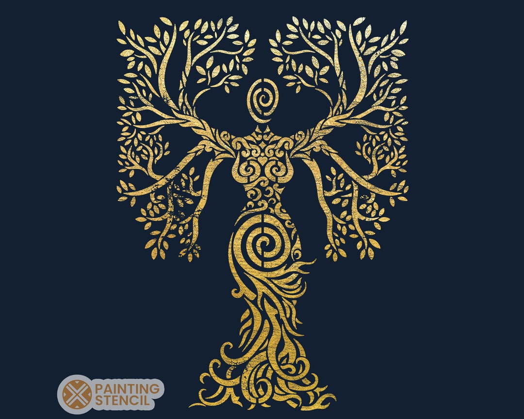 Woman Tree Stencil , Tree of Life Stencil, Yggdrasill Stencil, Tree ...