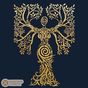 Woman tree stencil , tree of life stencil, Yggdrasill stencil, Tree woman stencil, Handmade Stencils, stencil albero della vita