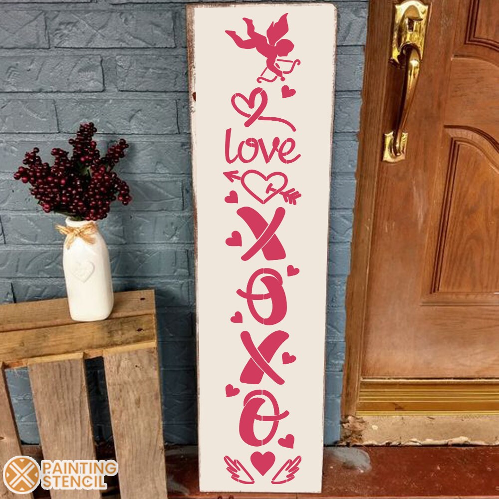 Funny Valentine's Day Wooden Porch Sign - 'Happy Valentine's Day' Leaner Stencil, 6x16 Inch Home Decor Gift - View #3