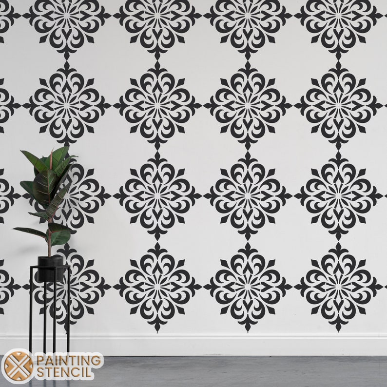 Damask Pattern Wall Stencil Damask Stencil Pattern Wall Etsy