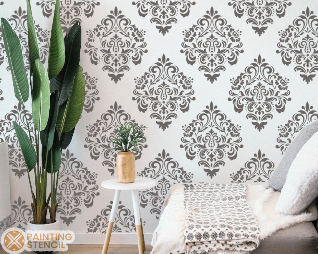 Damask Pattern Wall Stencil - Damask Stencil, Pattern Stencil, Damask ...