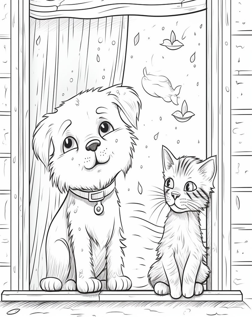 15 Pages Cute Dogs and Cats Coloring Page Book Instant Etsy