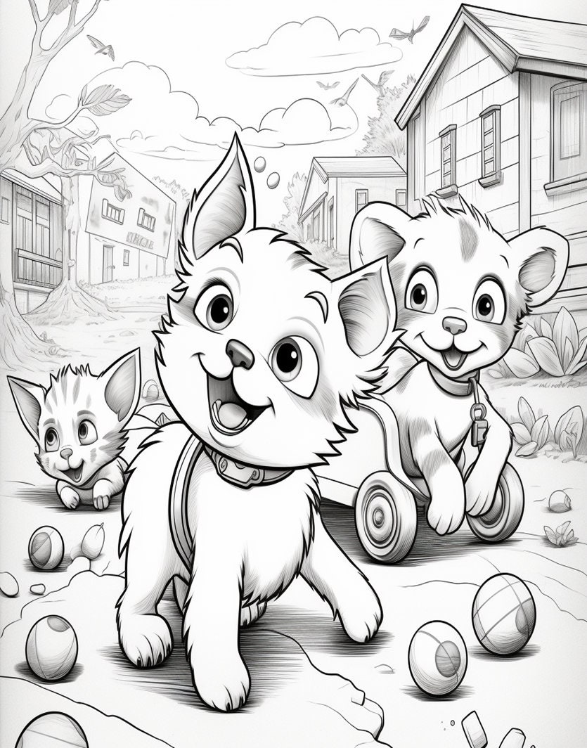 15 Pages Cute Dogs and Cats Coloring Page Book Instant - Etsy