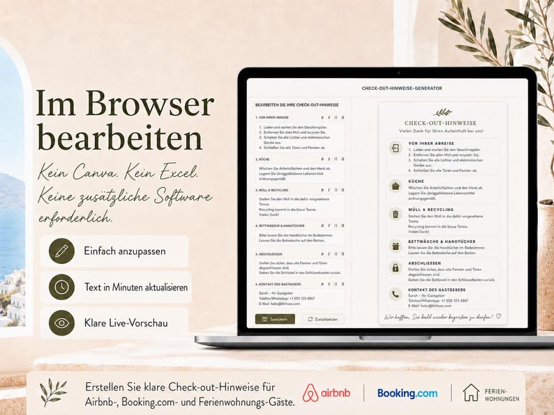 Airbnb Check-out-Checklisten-Generator | Bearbeitbarer Abreiseleitfaden für Gäste, druckbares PDF & digitale HTML-Datei bild 3