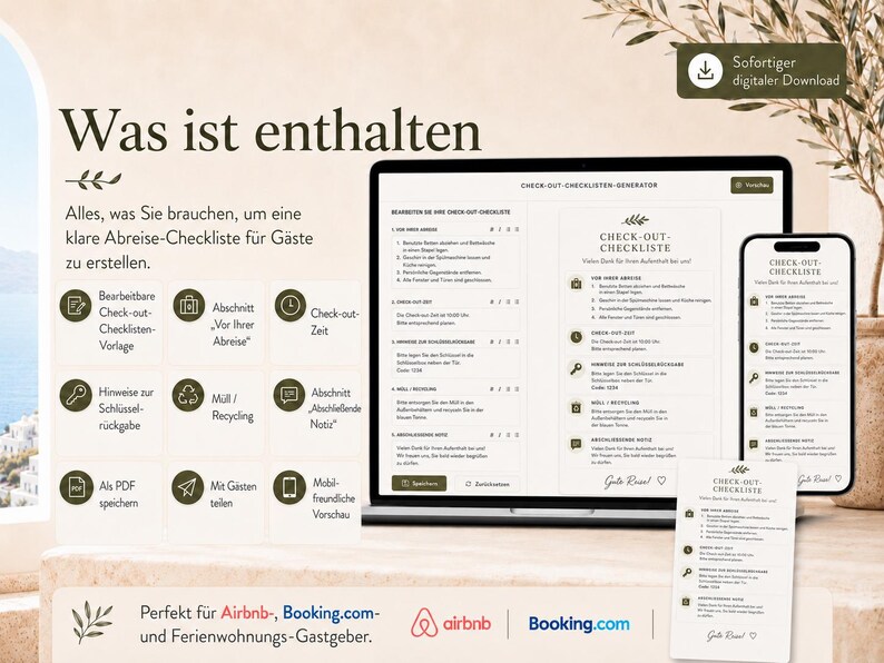 Airbnb Check-out-Checklisten-Generator | Bearbeitbarer Abreiseleitfaden für Gäste, druckbares PDF & digitale HTML-Datei bild 2