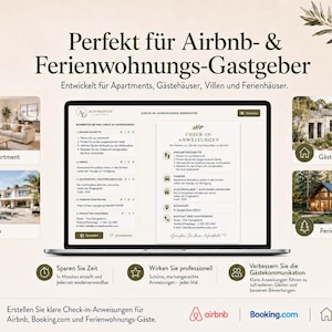 Airbnb Check-In-Checklisten-Generator | Bearbeitbarer Abreiseleitfaden für Gäste, druckbares PDF & digitale HTML-Datei