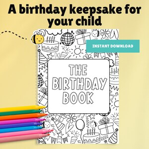 Libro de recuerdos de cumpleaños imprimible - Descarga digital en PDF A4 de 25 páginas / Diario de recuerdos para los cumpleaños de sus hijos / Idea de regalo única