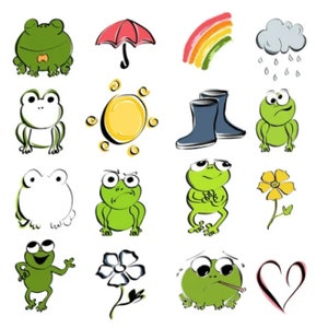 Clip Art: Frog Feelings (16 individual images in png,jpeg,svg)