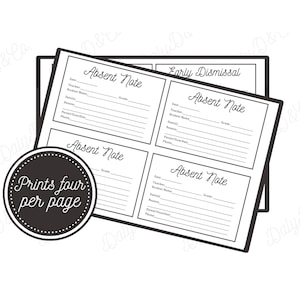 Printable School Excuse Notes: Absent, Late, Dismissal (PDF Download)
