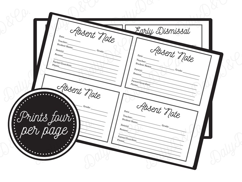 Blank Printable School Note Absent Letter Late Arrival - Etsy