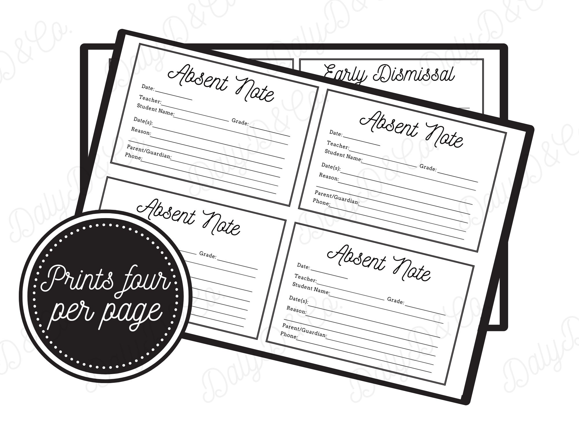 Blank Printable School Note Absent Letter Late Arrival Etsy