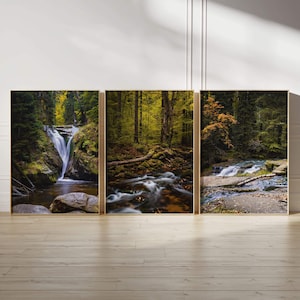 Nature Triptych, Green Forest Waterfall 3 Piece Wall Art, Original Landscape Nature Prints, Photography Wall Art, Photo Gallery Wall Set,