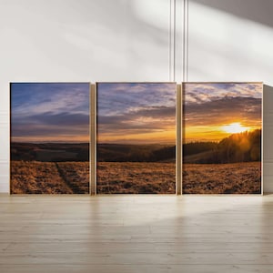 Panoramic Set of 3 Sunset Prints, Triptych Sunset, Photo Gallery Wall Set, Photography Wall Art, Original Landscape Prints, Original Art