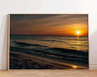 Beautiful Beach Sunset Seascape, Landscape Canvas Wall Art, Modern Home Design, Sunset At The Sea, Sea Art Canvas, Seascape Artwork,