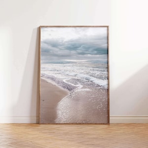 Neutral Beach Printed Poster, Minimalist Wall Art Beach Photo, Sea Wave Print, Beach House Decor, Original Artwork, Soft Coastal Wall Art