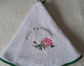 Round hand towel with a rose for my mom