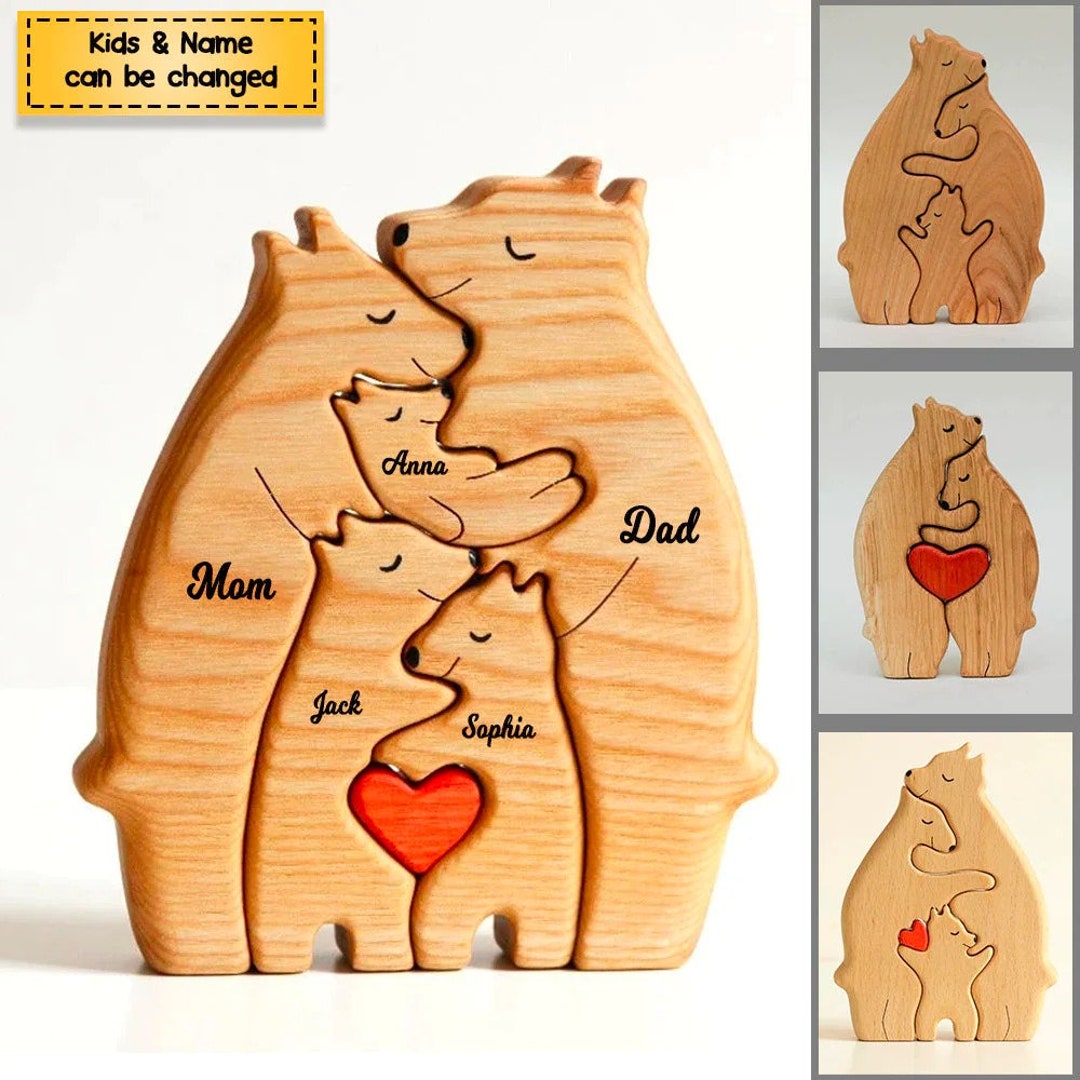 Personalized Bears Family Wooden Art Puzzle Gift for Family Etsy
