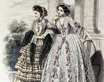 Década de 1840~ Grabado de moda francesa 'LES MODES PARISIENNES'