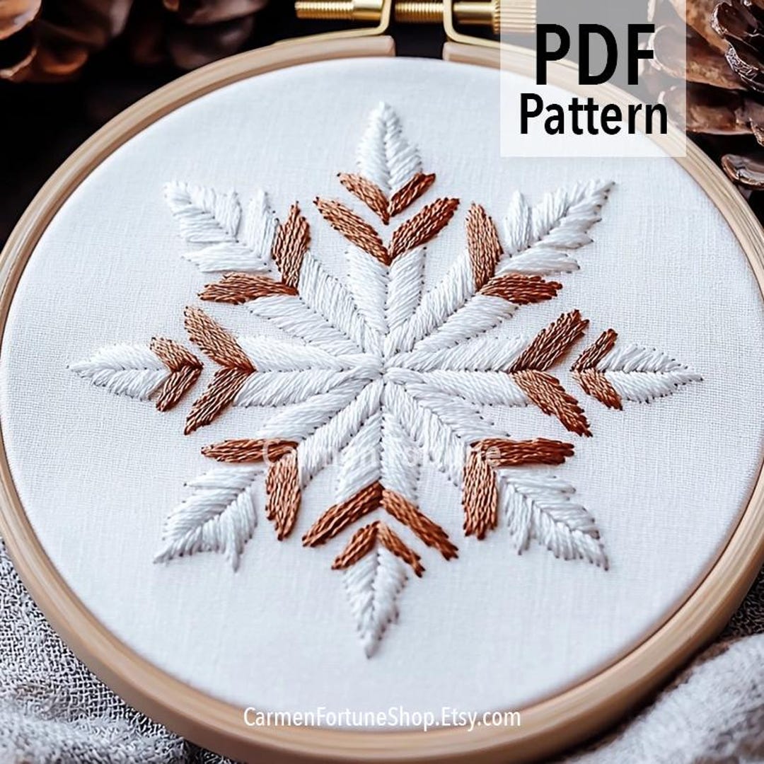 Snowflake Hand Embroidery Pattern PDF, Winter DIY Hoop Art for ...