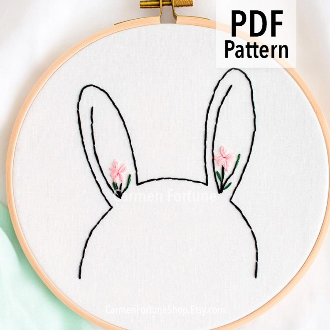 Bunny Embroidery Pattern PDF: Floral Ears, Beginner DIY Hoop Art ...